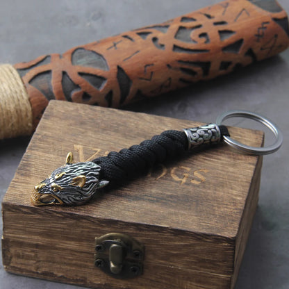 Viking Wolf Head Paracord Keychain