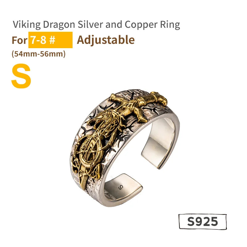 925 Sterling Silver Dragon Sword Open Ring