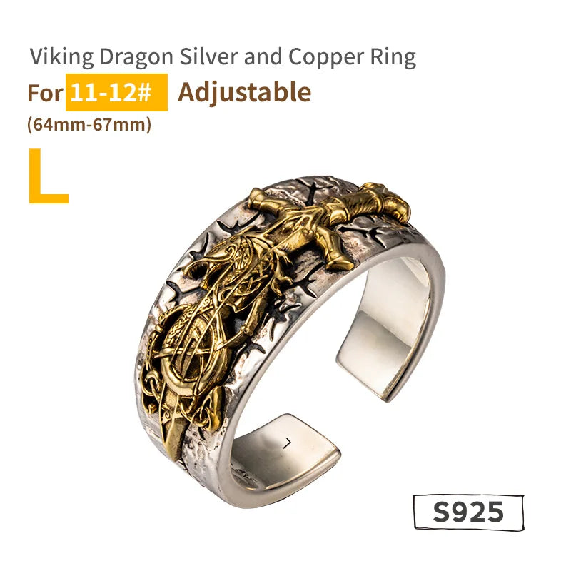 925 Sterling Silver Dragon Sword Open Ring