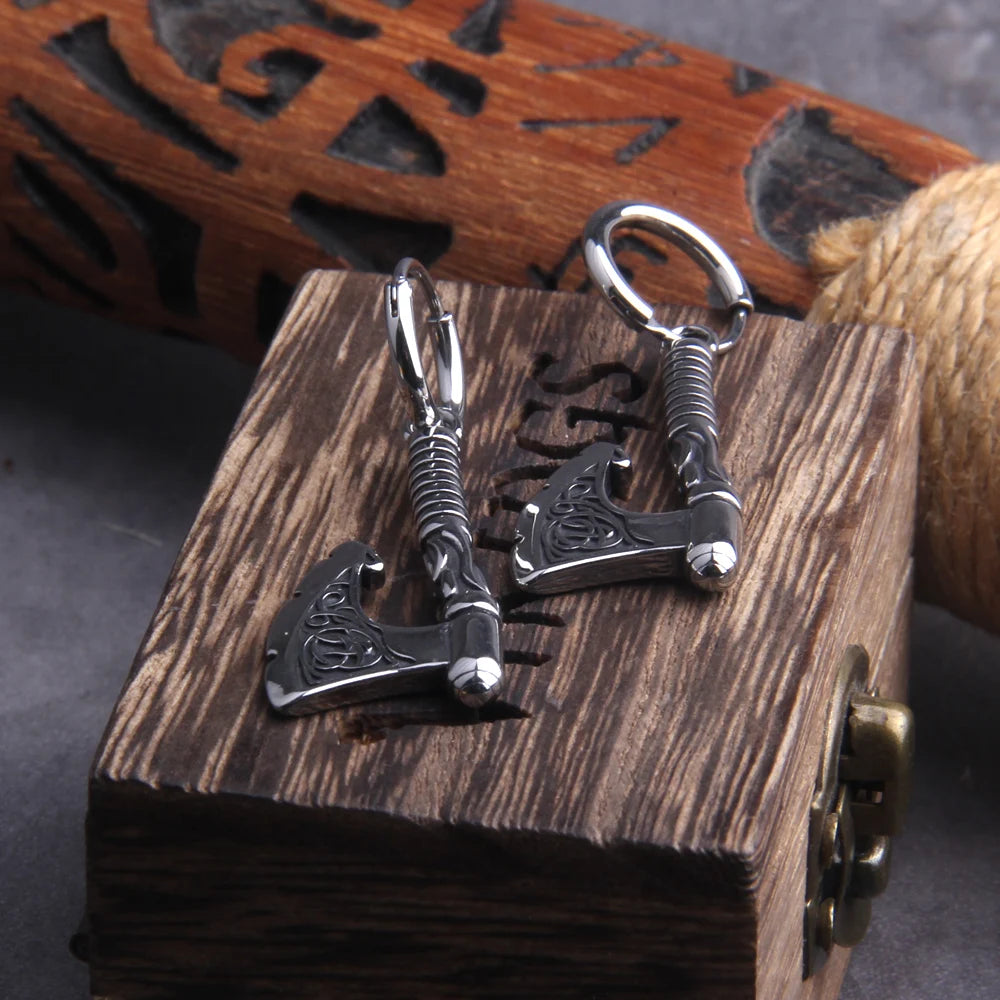 Viking Axe Stainless Steel Drop Earrings