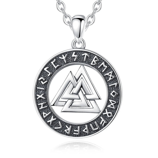 925 Sterling Silver Viking Valknut Runes Necklace