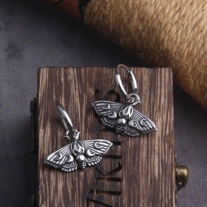 Gothic Moon Moth Dangle Earrings