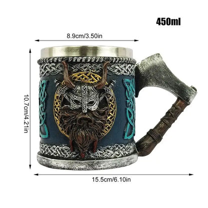 Viking Horned Warrior Beer Mug with Axe Handle