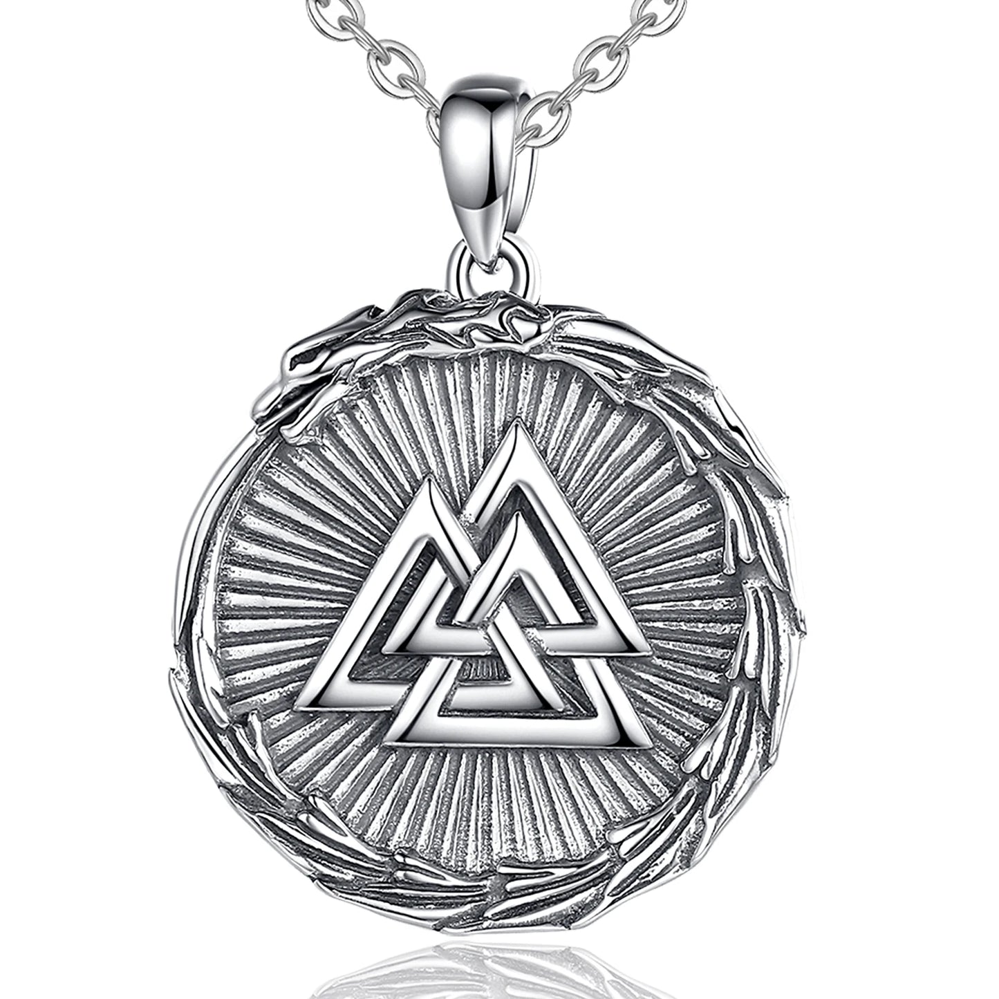 925 Sterling Silver Viking Valknut Ouroboros Necklace