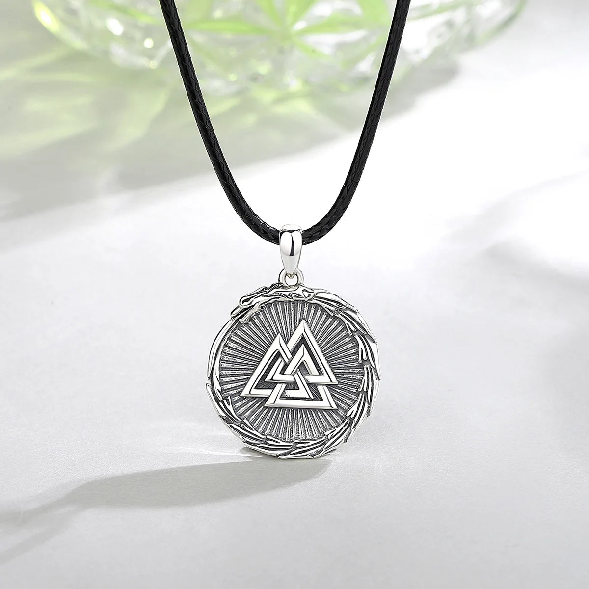 925 Sterling Silver Viking Valknut Ouroboros Necklace