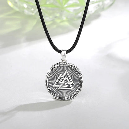 925 Sterling Silver Viking Valknut Ouroboros Necklace