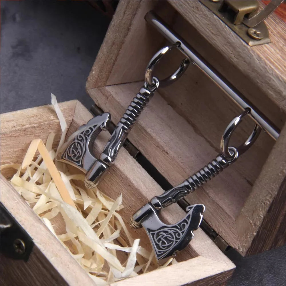 Viking Axe Stainless Steel Drop Earrings