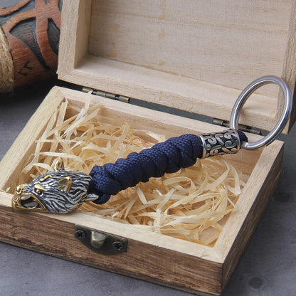 Viking Wolf Head Paracord Keychain