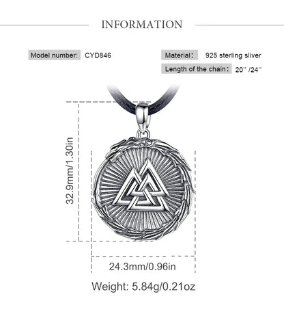 925 Sterling Silver Viking Valknut Ouroboros Necklace