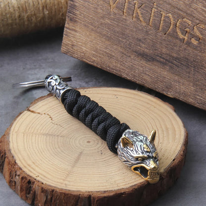 Viking Wolf Head Paracord Keychain