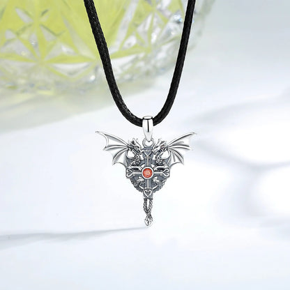 925 Sterling Silver Viking Dragon Cross Amulet Necklace